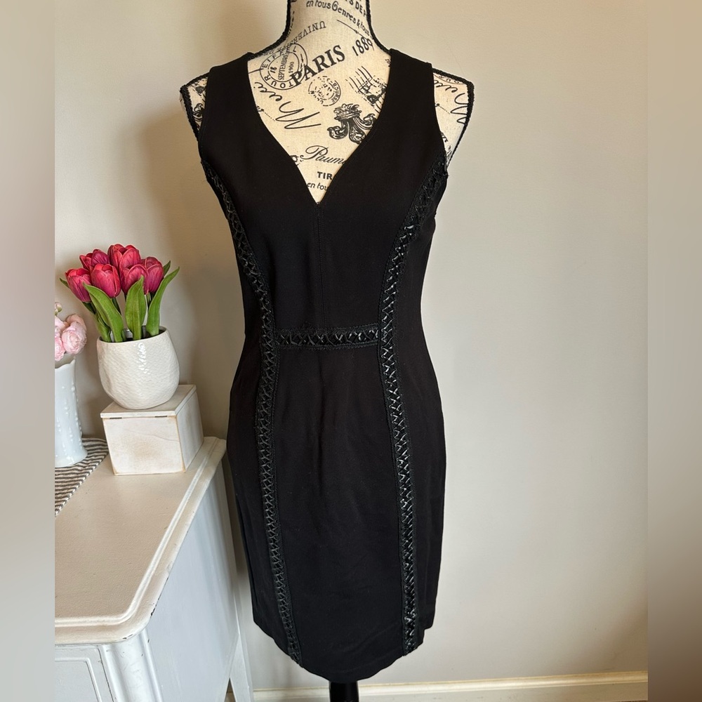 Catherine Malandrino Black Stretchy Dress with Faux Leather Detail Size 4